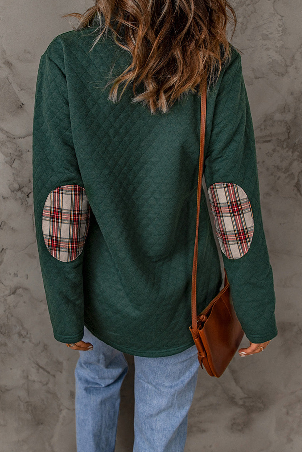 Sweat-shirt Green Geometric Texture Plaid Trim