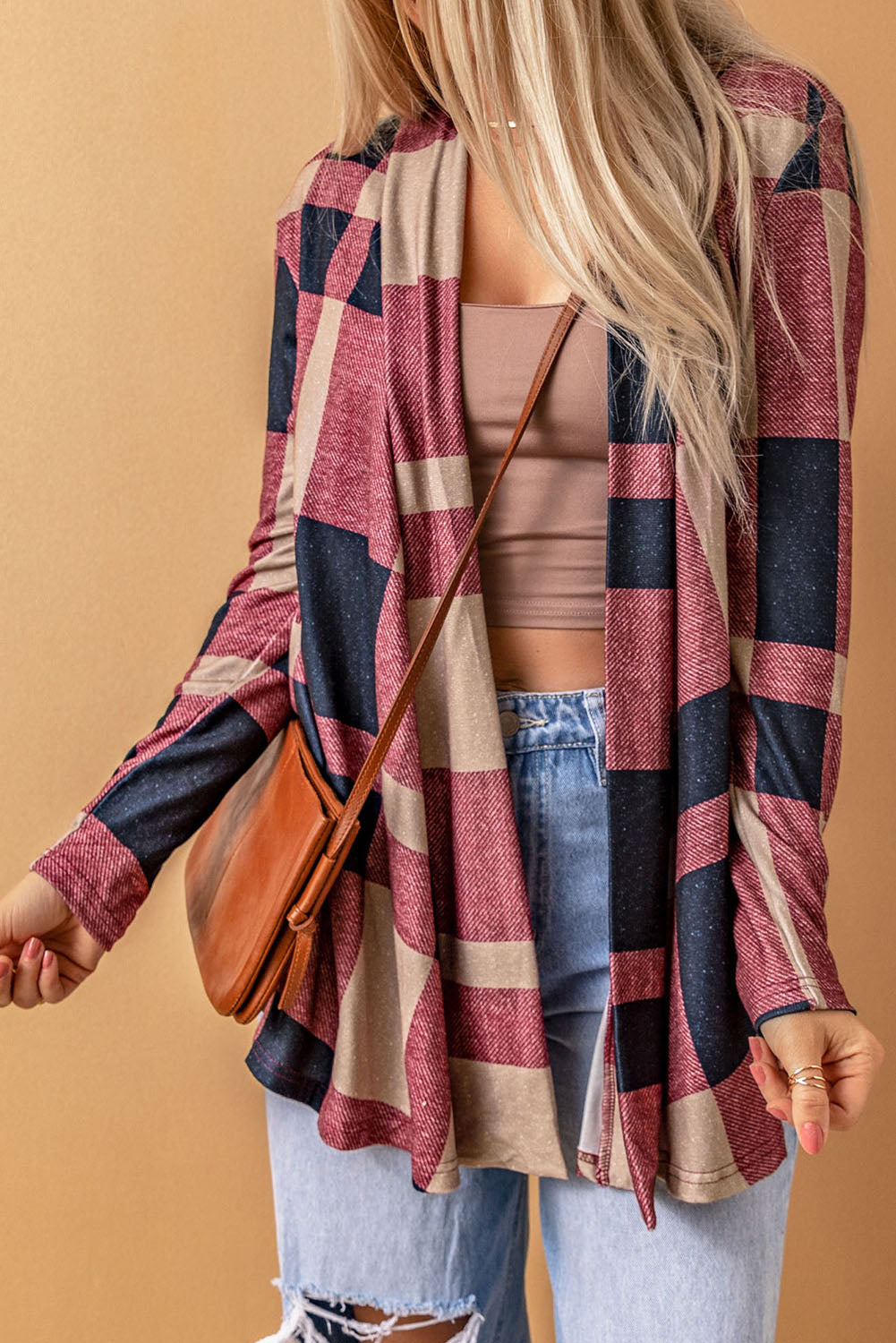 Cardigan drapé ouvert à carreaux sur le devant-A WOMAN WE LOVE