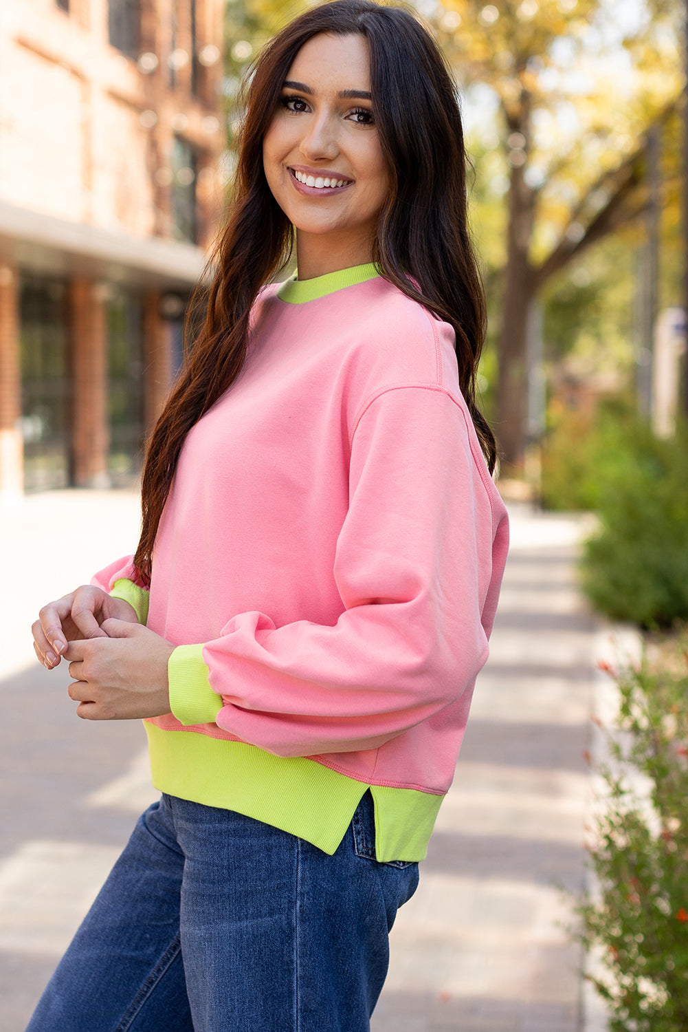 Sudadera de manga de burbujas de color rosa