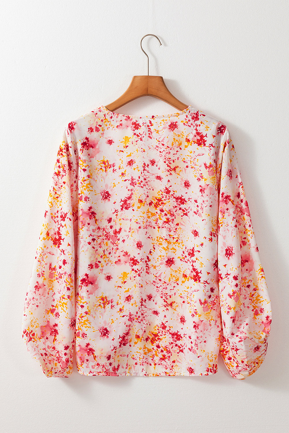 Blouse de cou de couche à manches à bulles florales roses