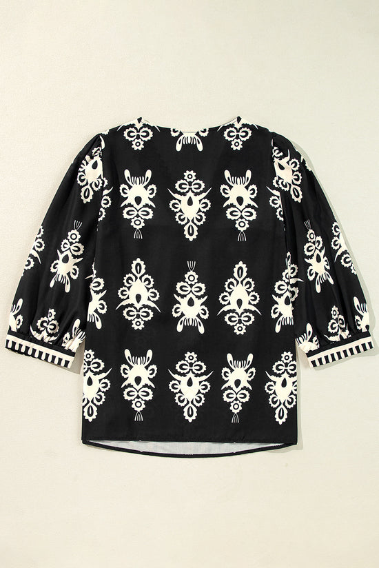 Black blouse with vintage geometric print *