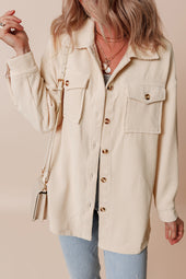 Oatmeal Corduroy Buttoned Jacket with Flap Pocket