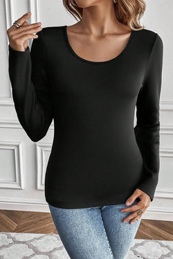 Unique black thermal high with cleared neckline, slim cut