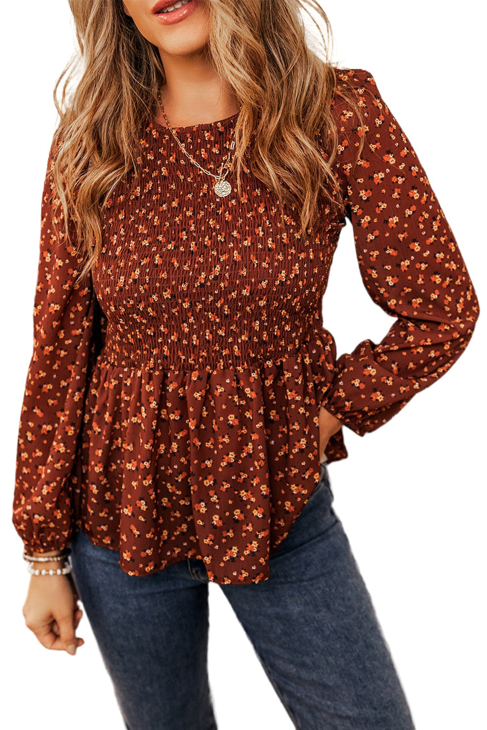 Boho Floral Bust Bust Peplum Blouse