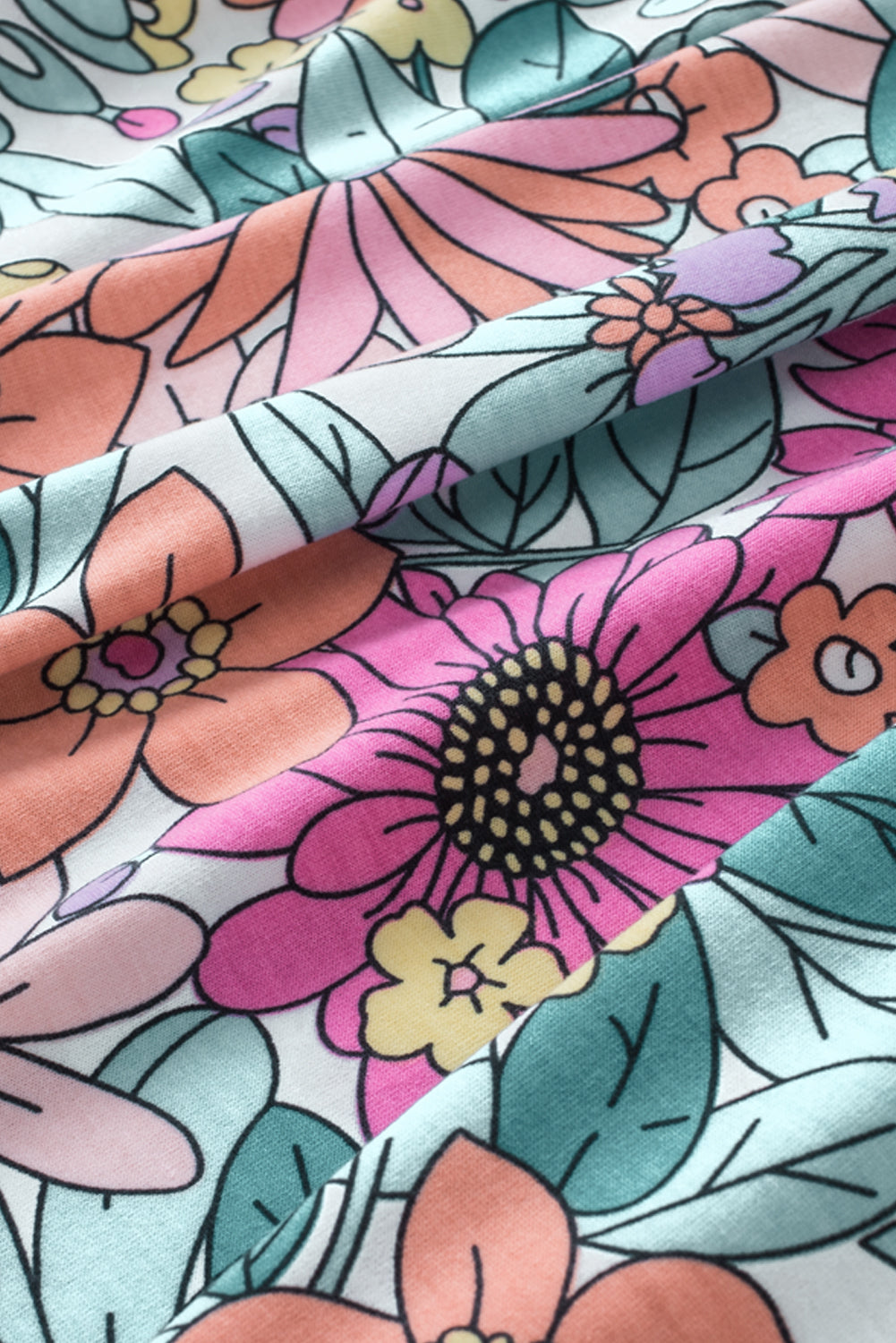 Multicolor Plus Size Summer Floral Print V Neck Blouse