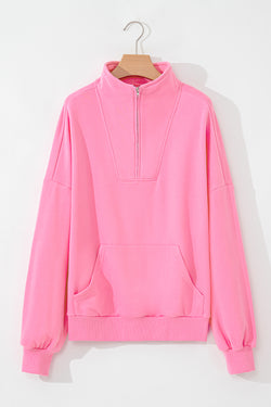 Bonbon high neck zip-up sweatshirt with kangaroo pocket