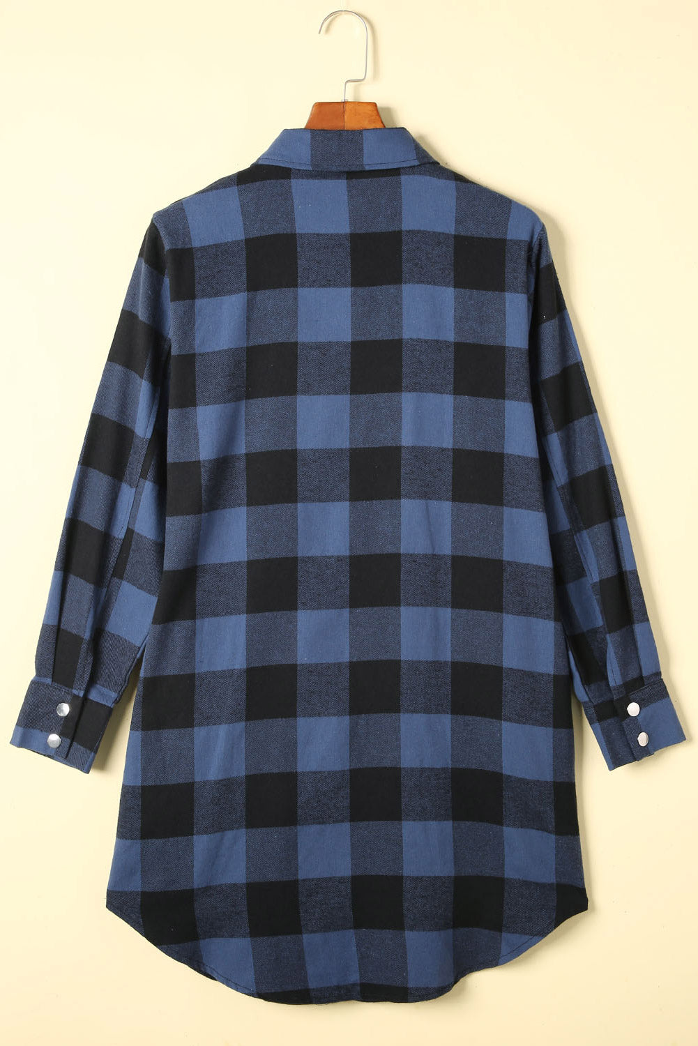 Blue tile shirt jacket with folded collar