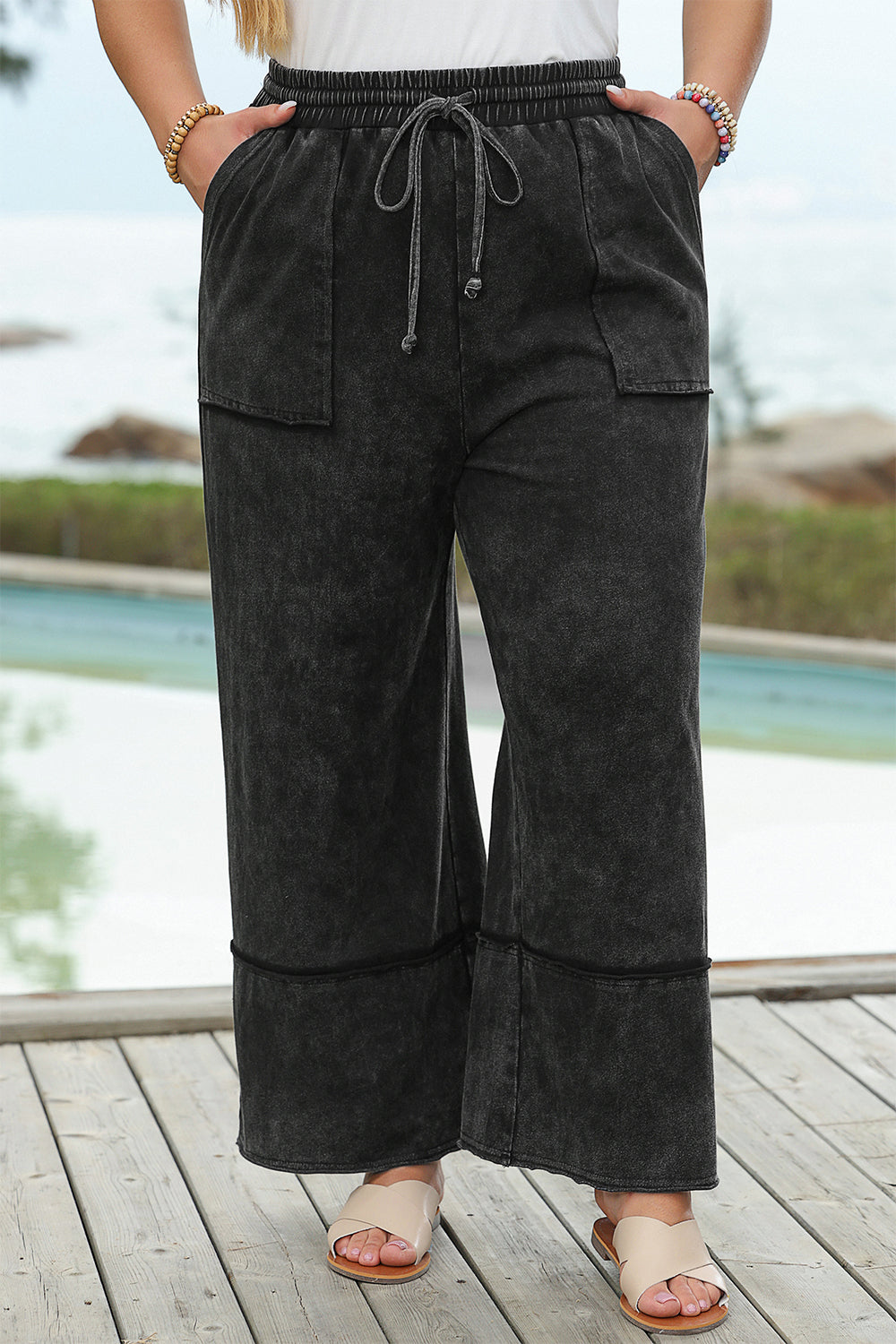 Black Plus Mineral Wash Exposed Seam Wide Gaming Pants