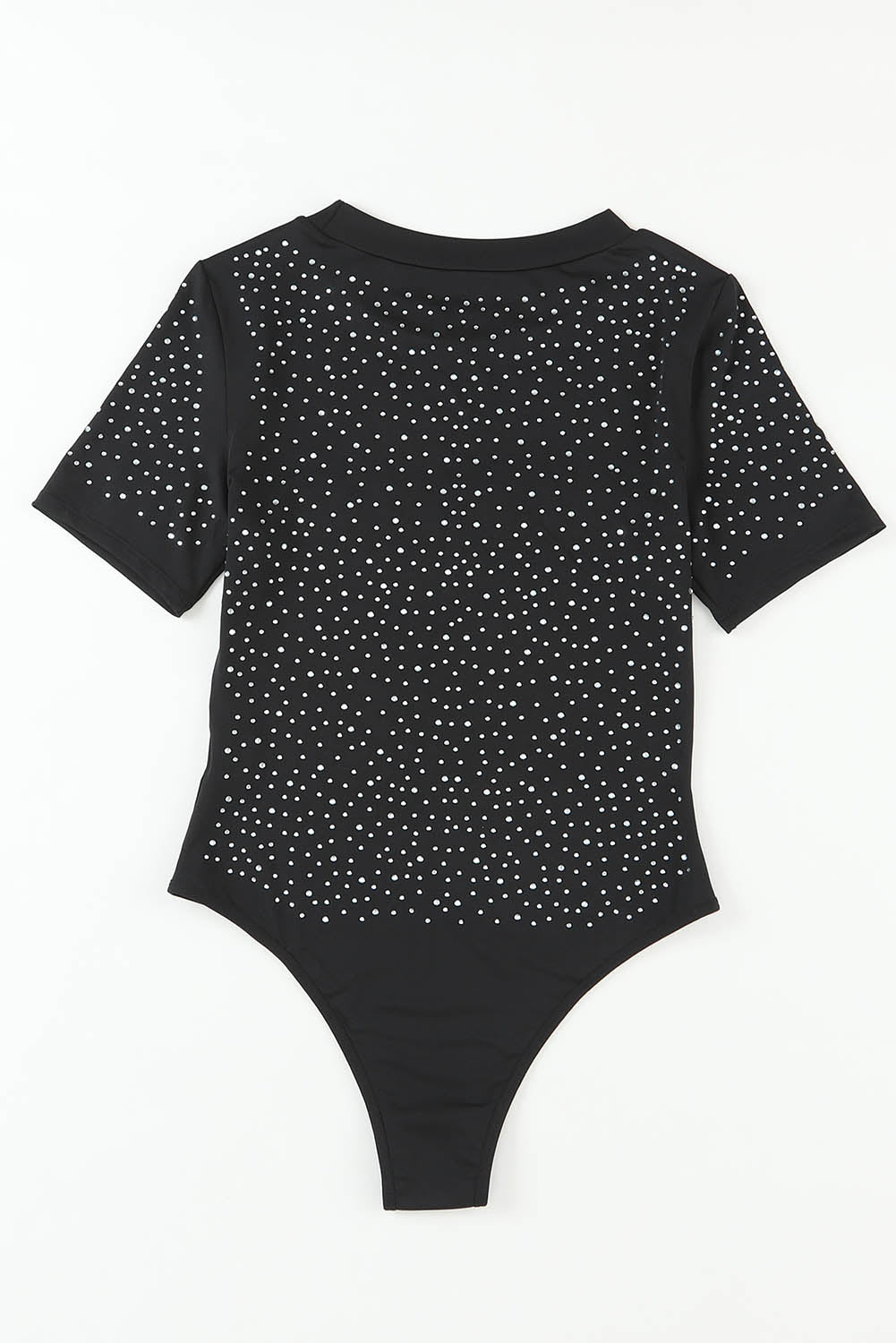 Schwarzer Strassonstone Allover Rund Neck Kurzarm Bodysuit