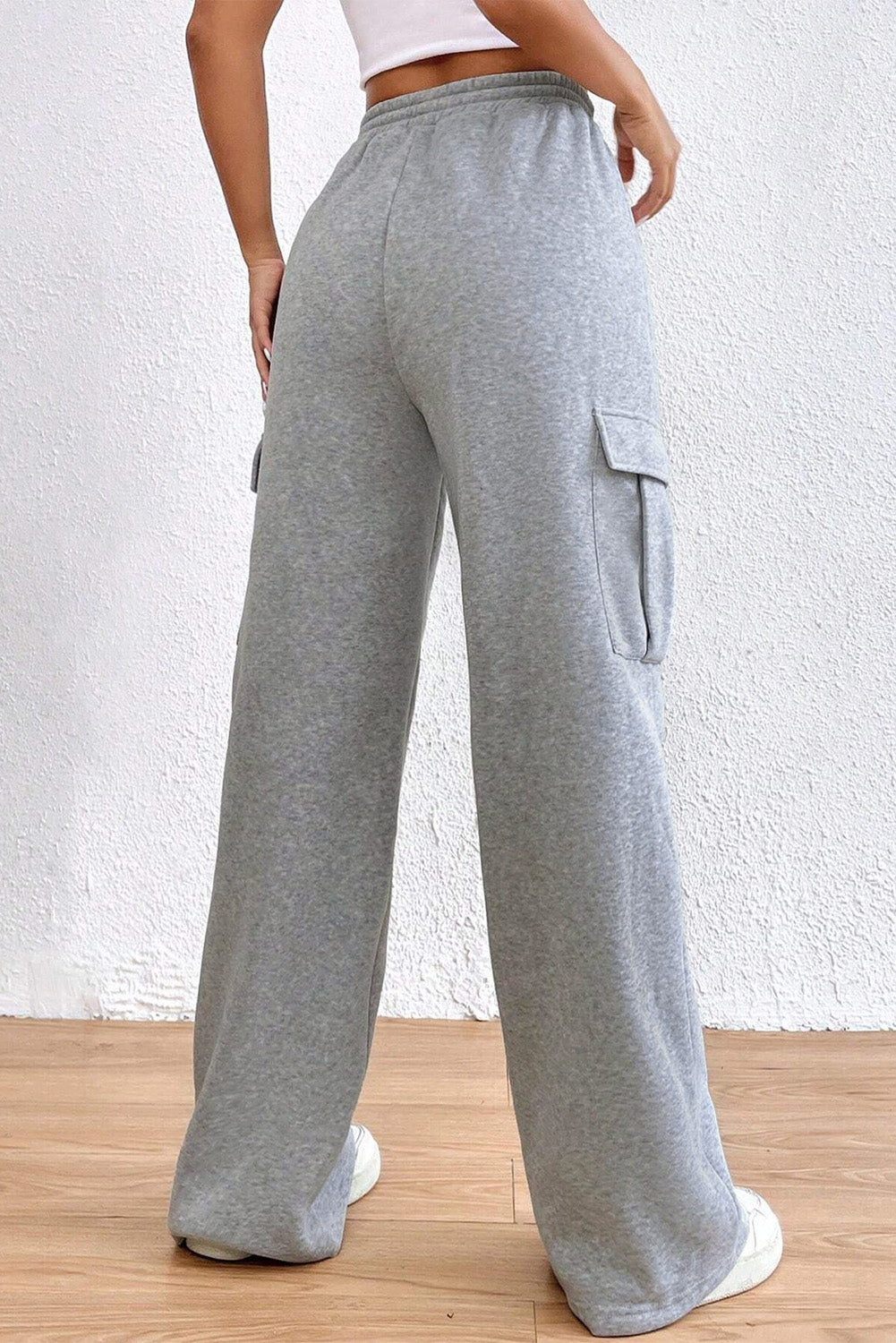 Light Grey Drawstring Waist Cargo Sweatpants