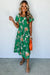 Green Floral Print Tiered Smocked Midi Dress