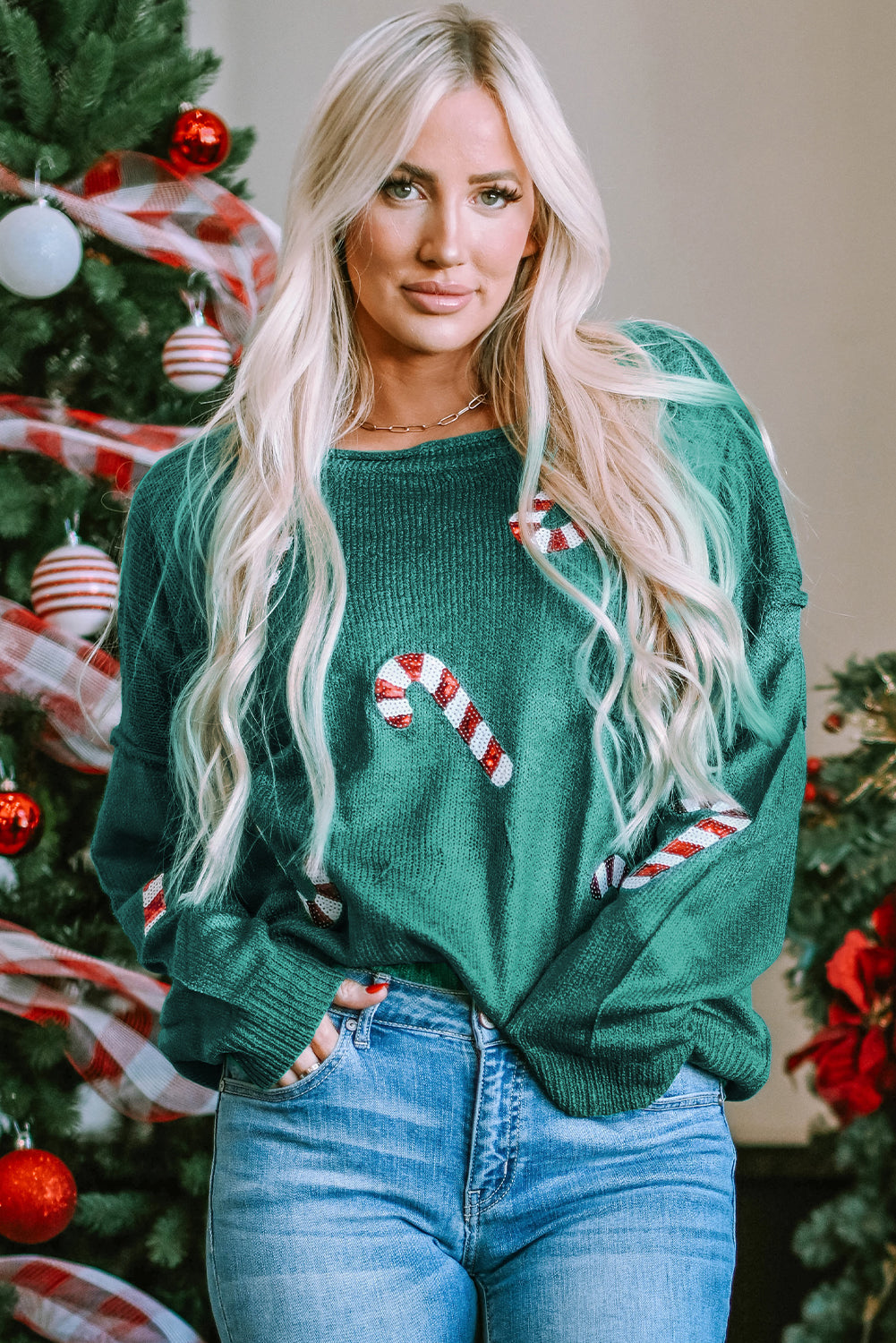 Green sequined gingerbread man sweater