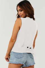 White costume vest with united buttoned V -neck colored