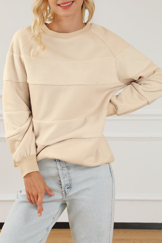 Contrasting two-tone patchwork raglan sleeve sweatshirt in oatmeal