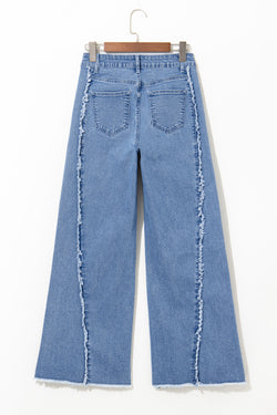 Beau Blue Raw Hem Flare Jeans with Vintage Stitching