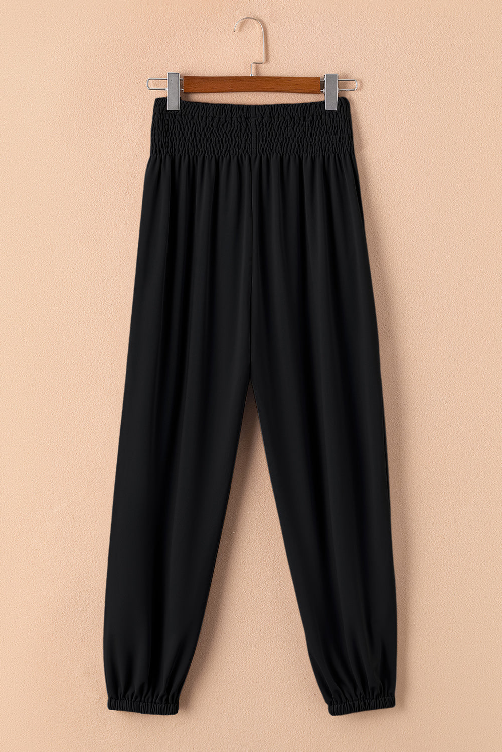 Pantalon de jogging taille haute smocké noir