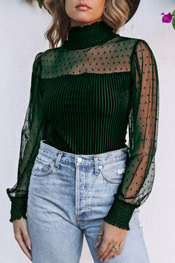 Green body in ribbed velvet with long sleeves *