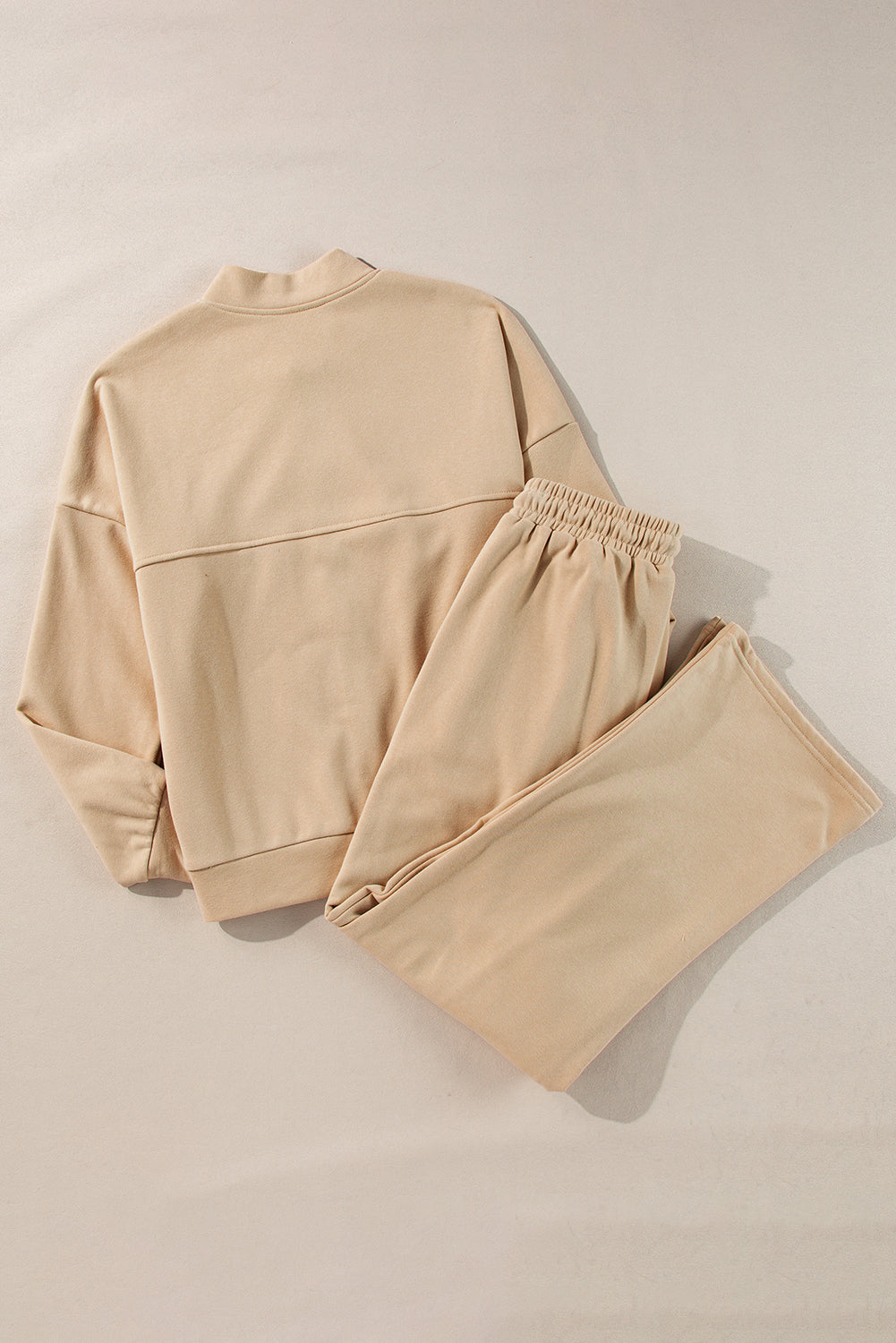 Ensemble veste zippée à coutures unies et pantalon à taille avec cordon de serrage abricot-A WOMAN WE LOVE