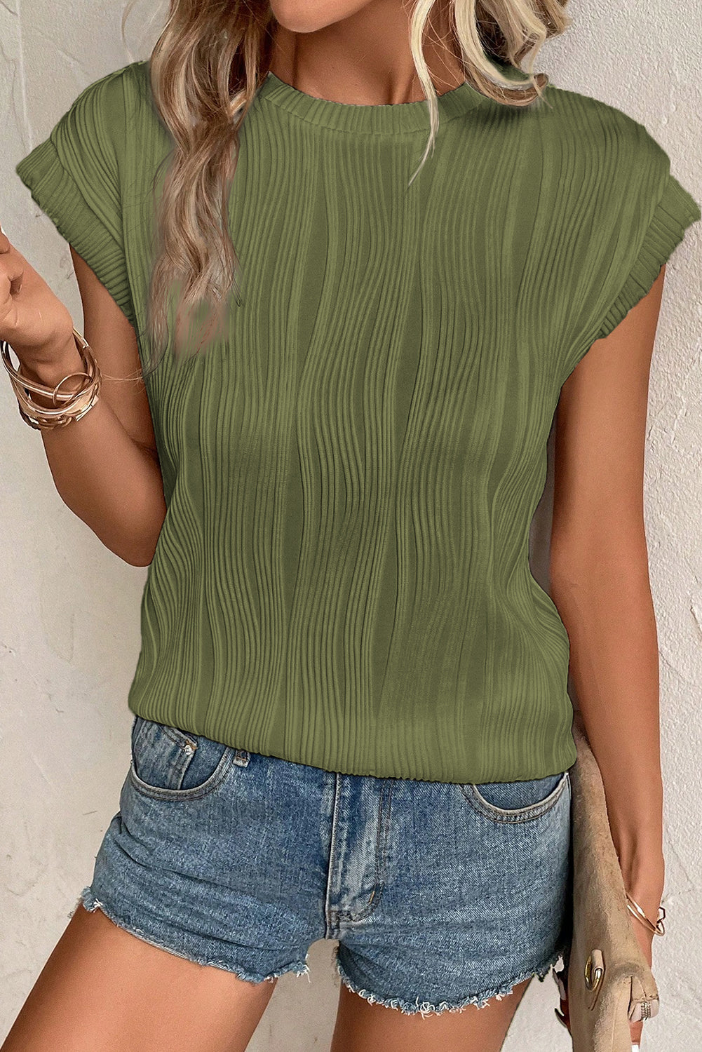 High -sleeved Mangle wavy texture