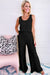 Black U-Neck Crinkle Tank Top and Wide Leg Pants Set