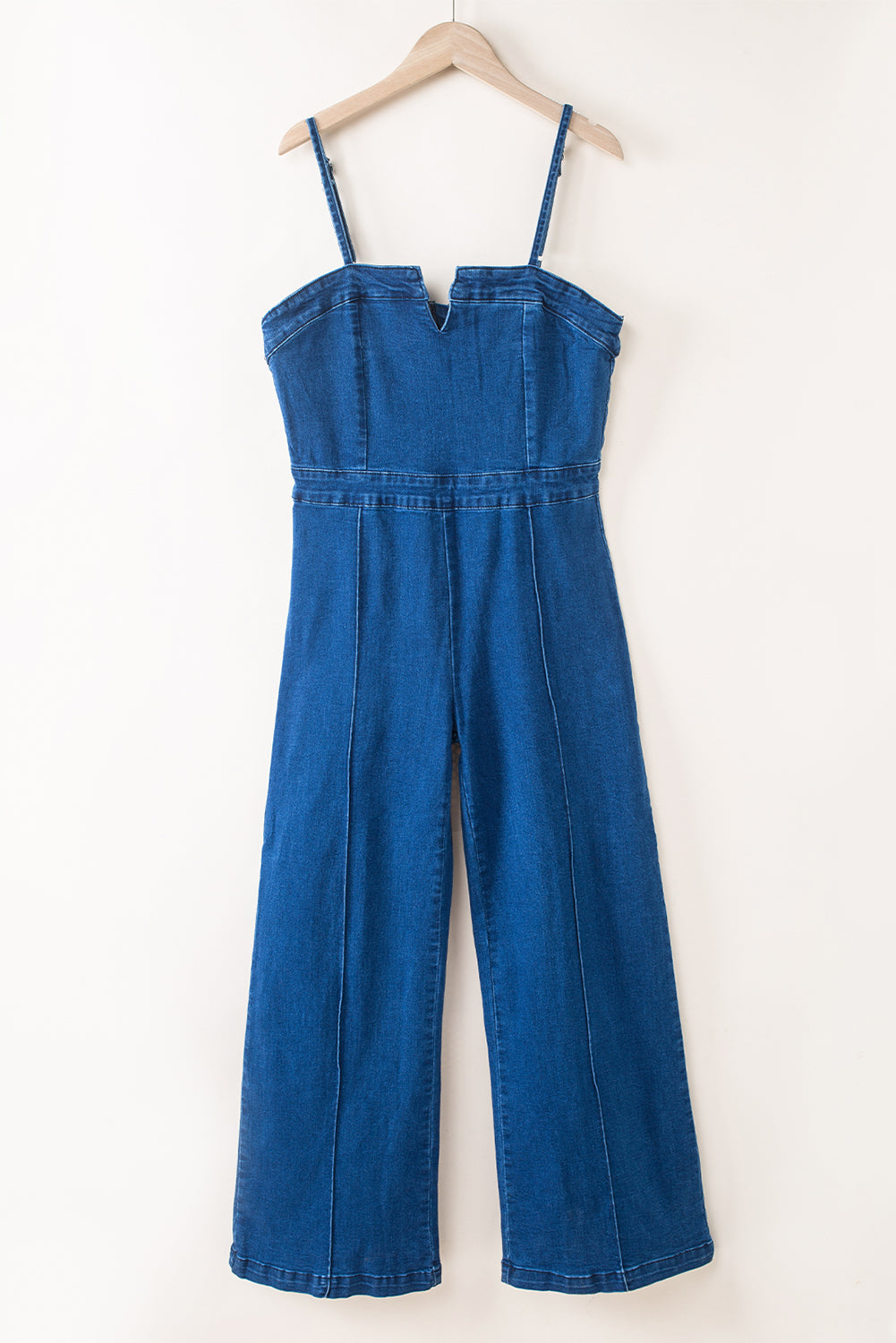 Blue Spaghetti Stracles Notch v Denim Jumps Suit