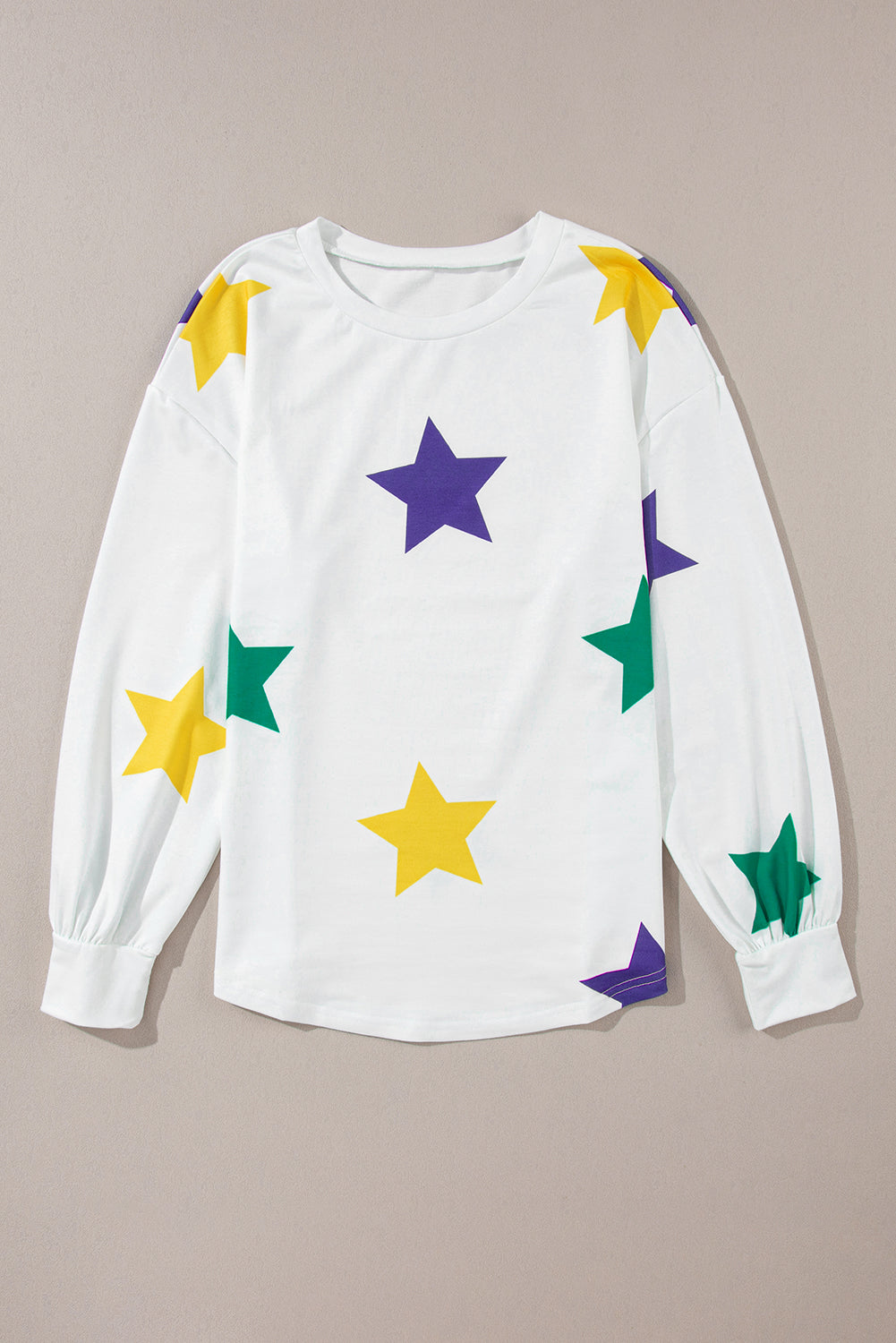 Top de manga larga con estampado de estrellas de Mardi Gras blanco