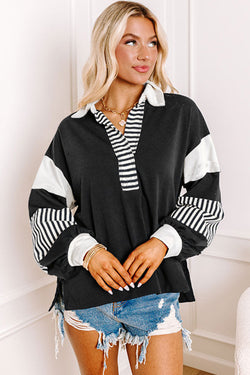 Color block striped black sweatshirt *