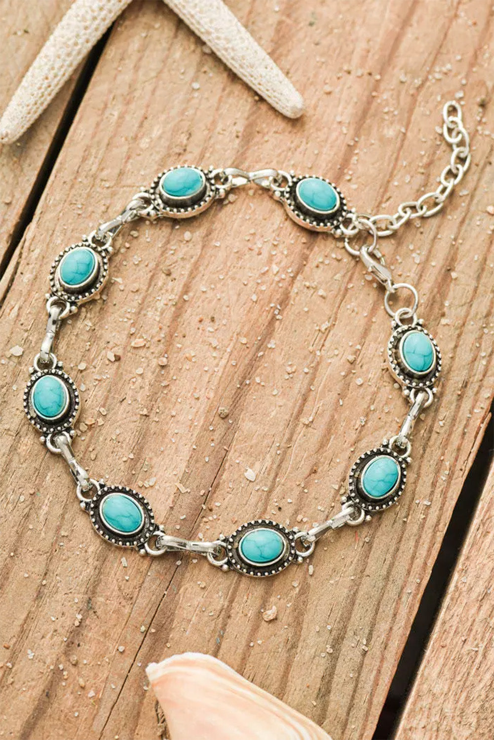 Bracelet de cheville décontracté bohème turquoise argenté