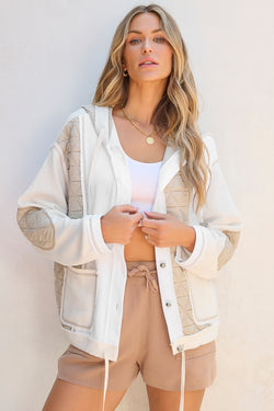 Chaqueta con capucha beige matelassed texturized Patchwork Ample corta