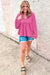 Babydoll bright pink blouse in V -neck and bubble sleeves