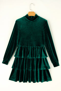 Evergreen - Mini-robe à volants et col montant en velours