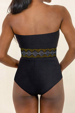 Swimsuit A room without high waist straps with black geometric border