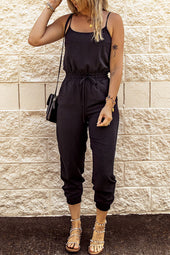 Black Spaghetti Strap Drawstring Waist Jumpsuit