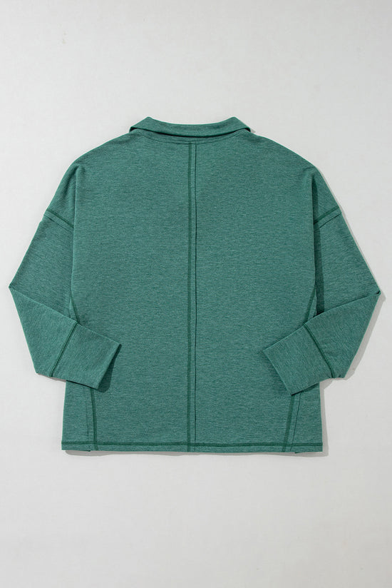 Evergreen Loose Sweatshirt with Pockets and Seamed Collar