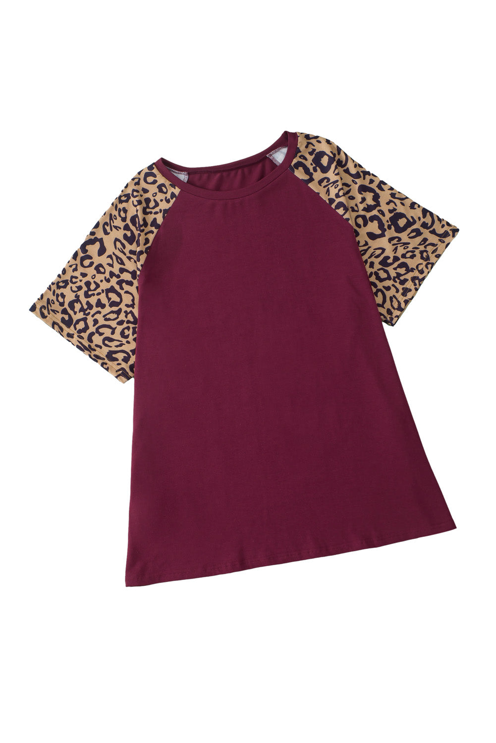 Borgogna Contrasto Leopard Raglan Sleeve T-shirt Plus size