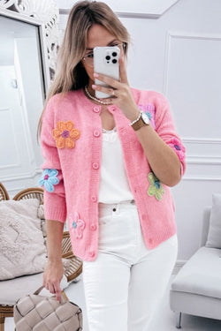 Cardigan Pink buttoned with floral pattern *