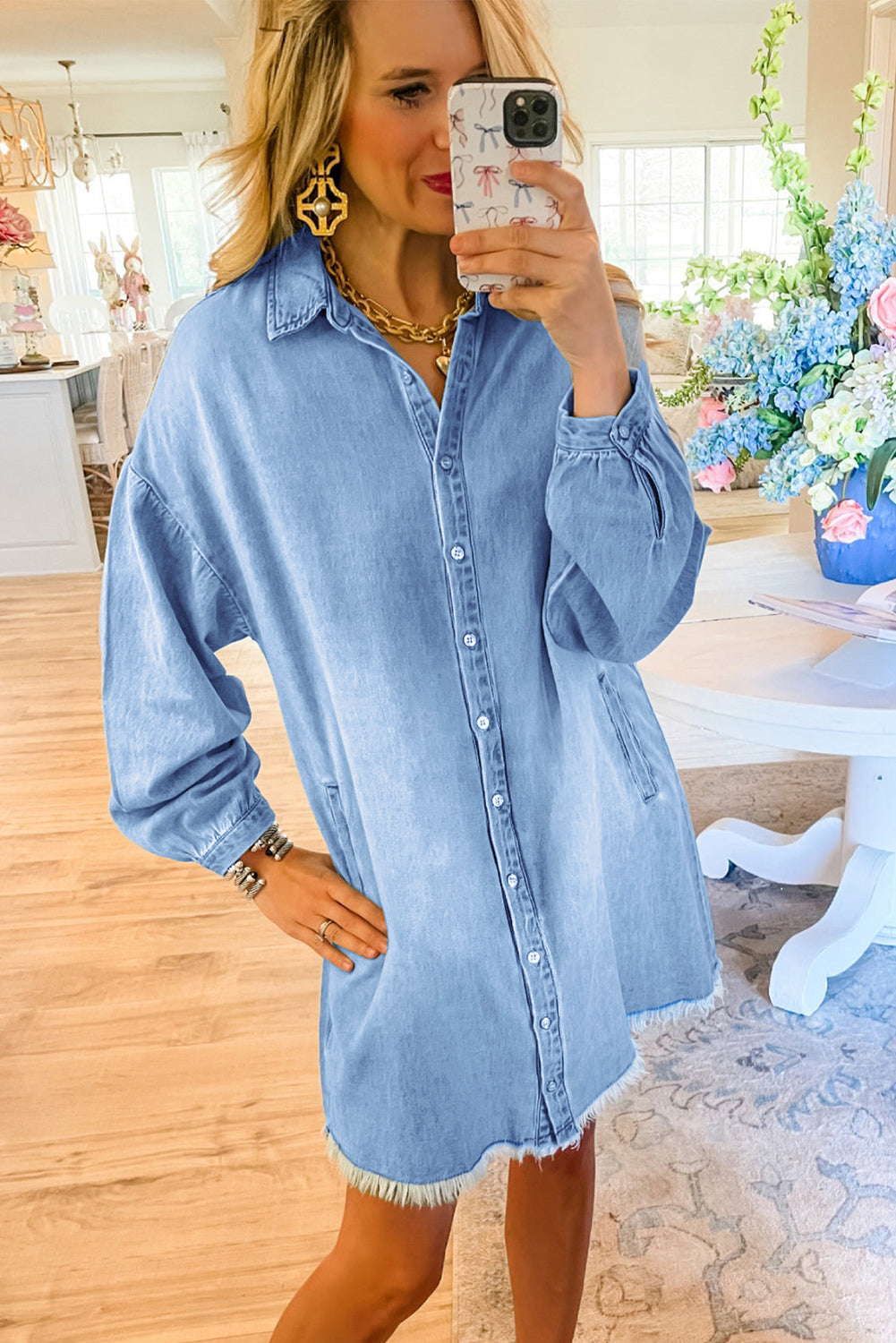 Robe de chemise en jean lavée moyen Beau Blue Risen