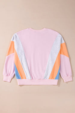 Light Pink Color Block Batwing Sleeve Loose Fit Sweatshirt