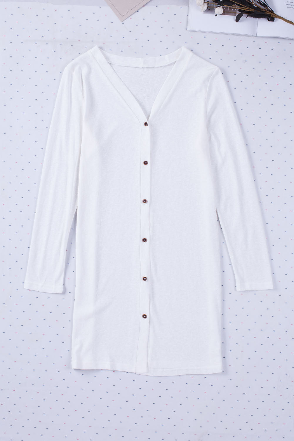 Cardigan blanc à boutons ouverts de couleur unie-A WOMAN WE LOVE