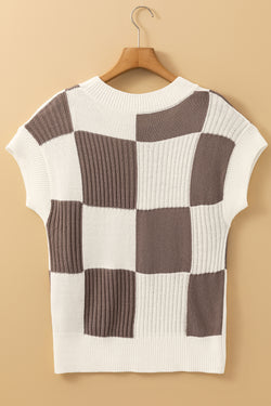 Khaki sweater with short sleeves and Round Color Block tiles