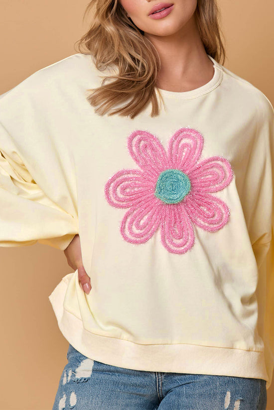 Beige puff sleeve sweatshirt with Tinsel flowers