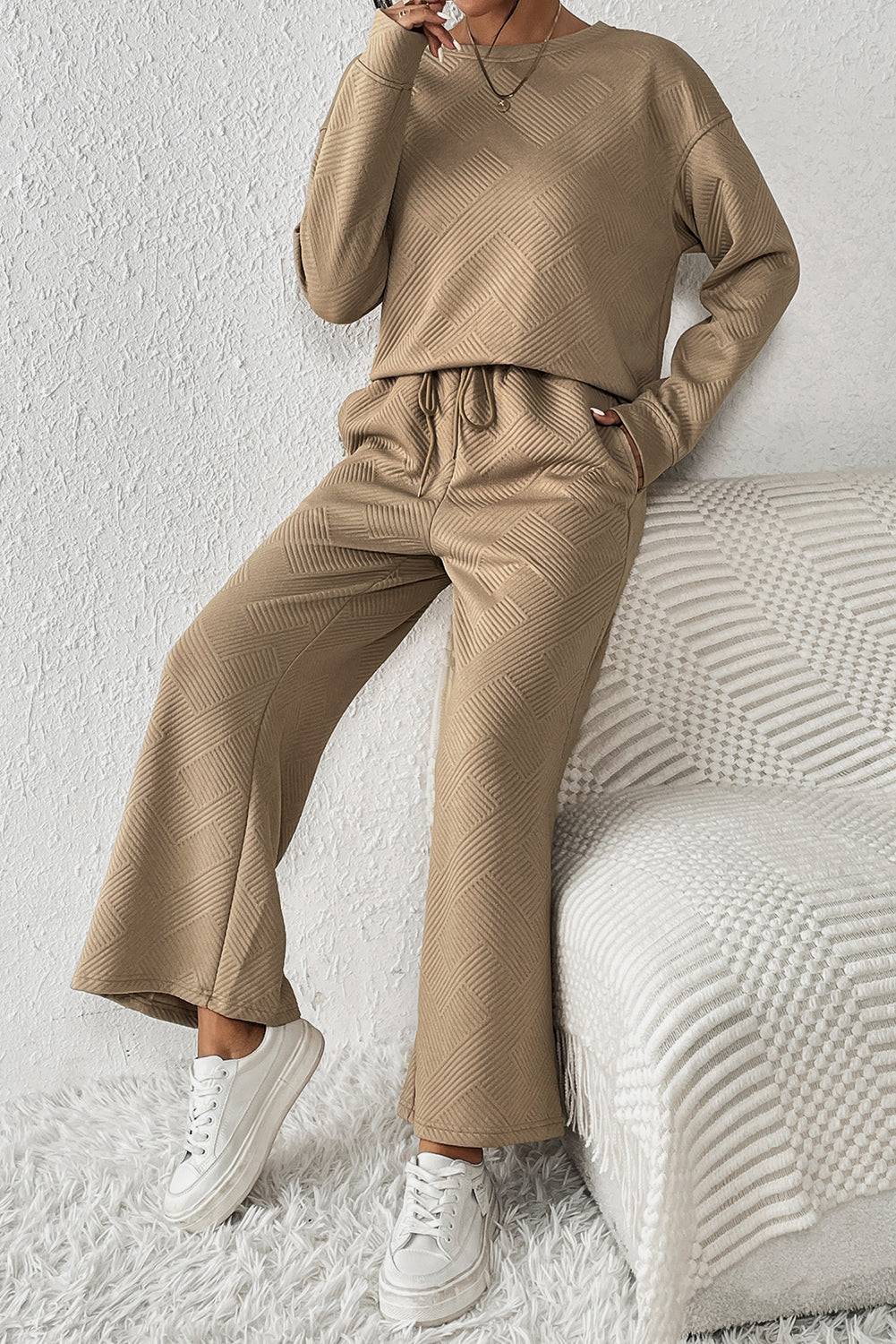 Khaki Ultra lose strukturierte 2pcs Slouchy Outfit