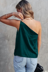 Débardeur ample à une épaule en satin vert d'eau-A WOMAN WE LOVE