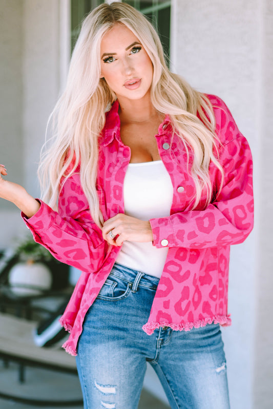 Chaqueta de dobladillo de estampado de leopardo rosa