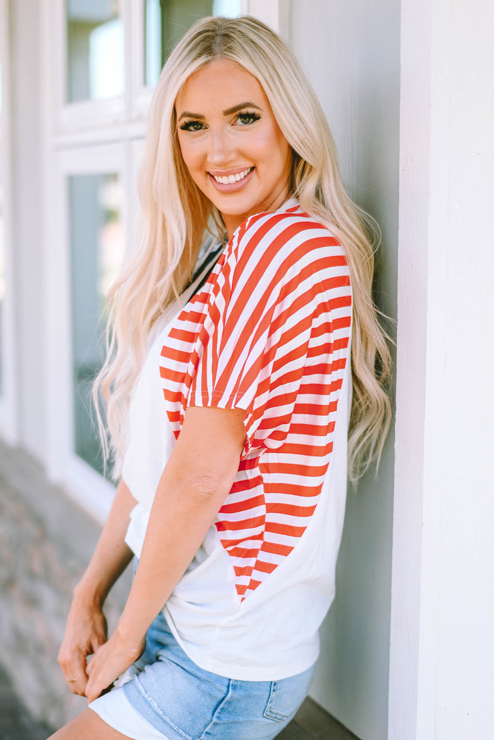 White the US Stars and Stripes V Neck Tee