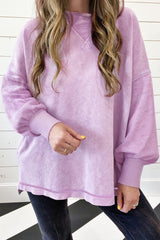 Sweat-shirt à épaules tombantes et délavé minéral Orchid Petal