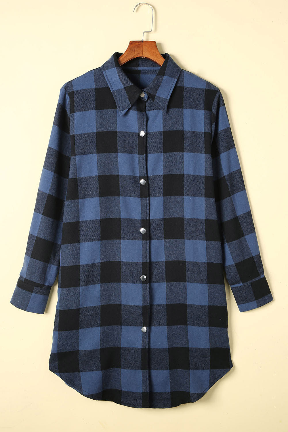 Blue tile shirt jacket with folded collar