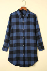 Blue tile shirt jacket with folded collar