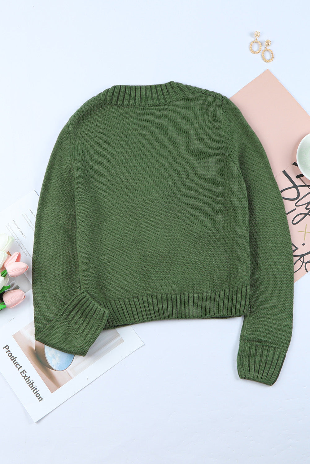 Cardigan texturé vert avec poches avant et boutons-A WOMAN WE LOVE