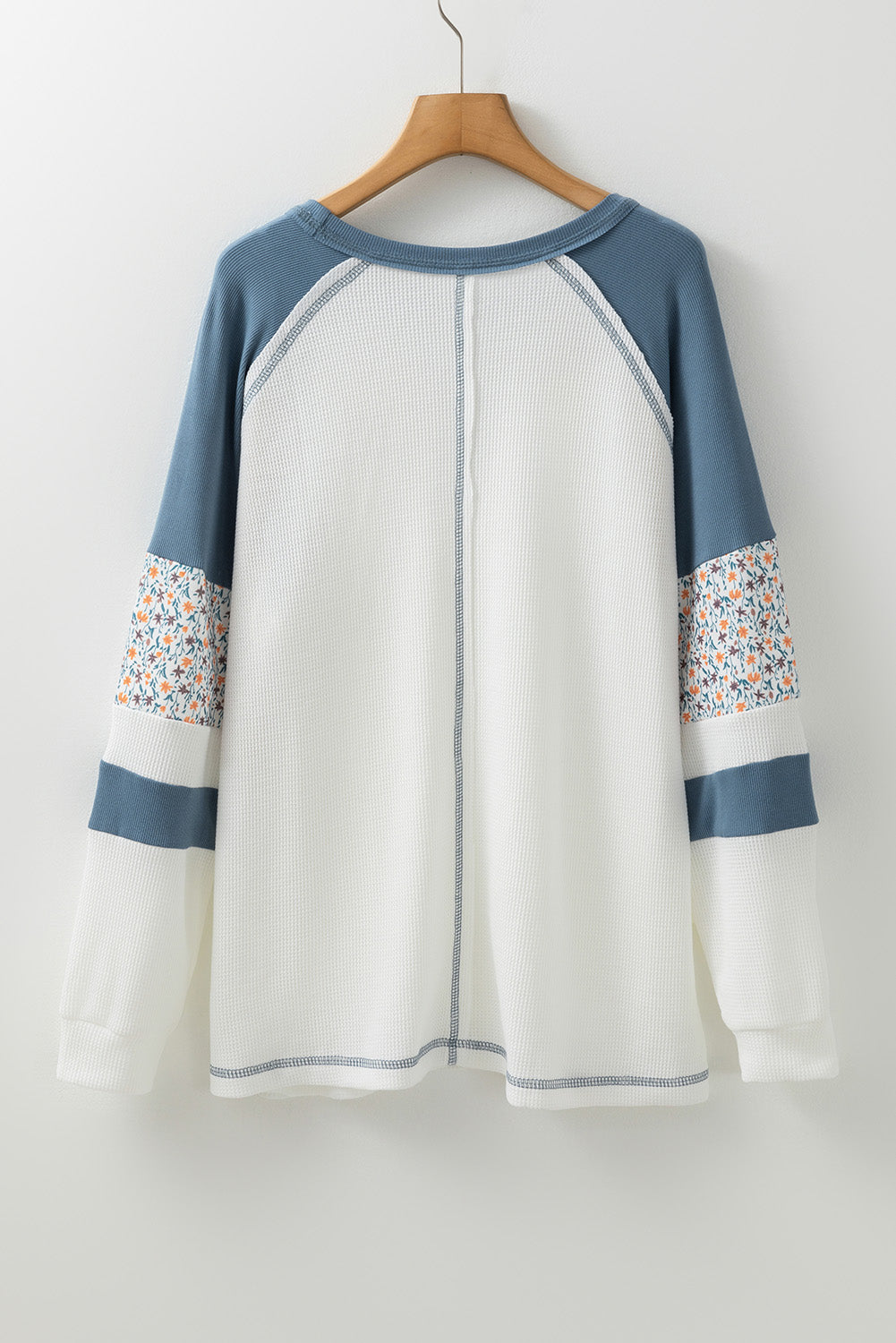 Patchwork bianco floreale waffle knit raglan top